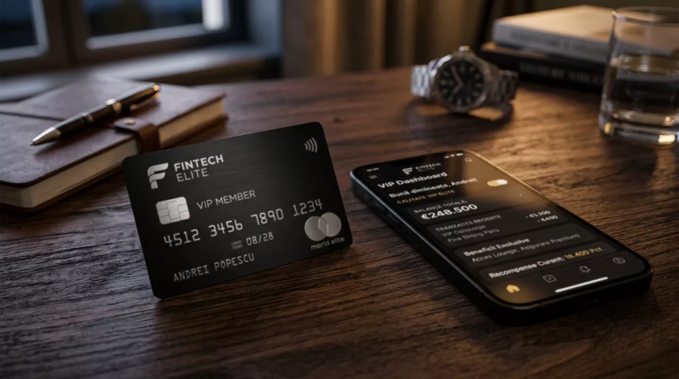 Card Net+ premium pe fond cu interfața Neteller VIP afișată pe ecran